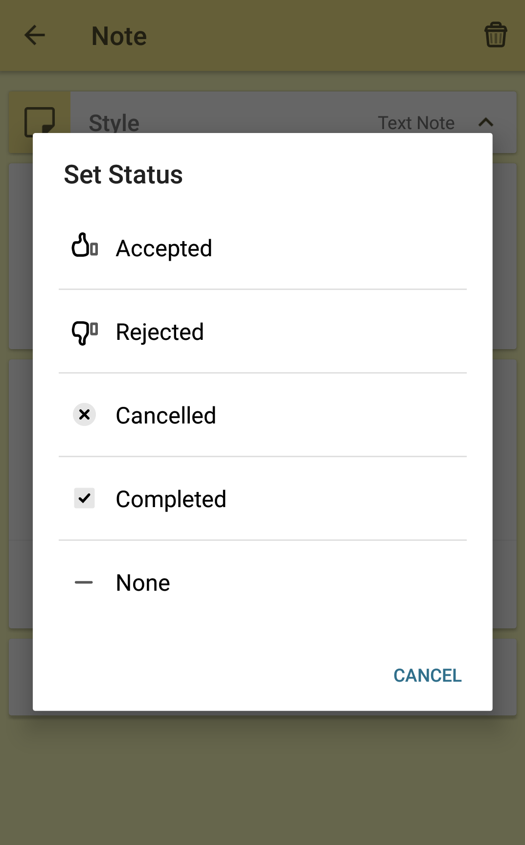 Android Set Status Menu