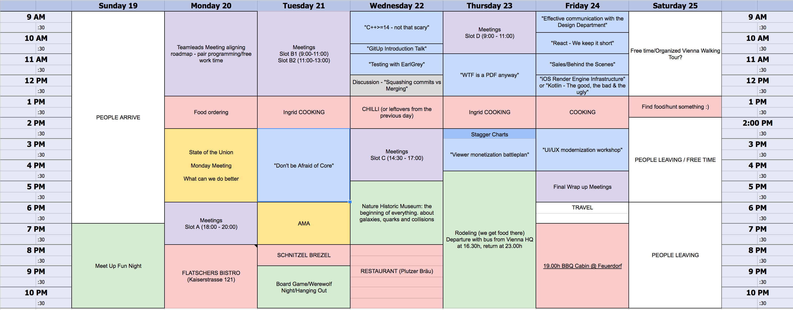 Retreat Schedule Vienna 2017