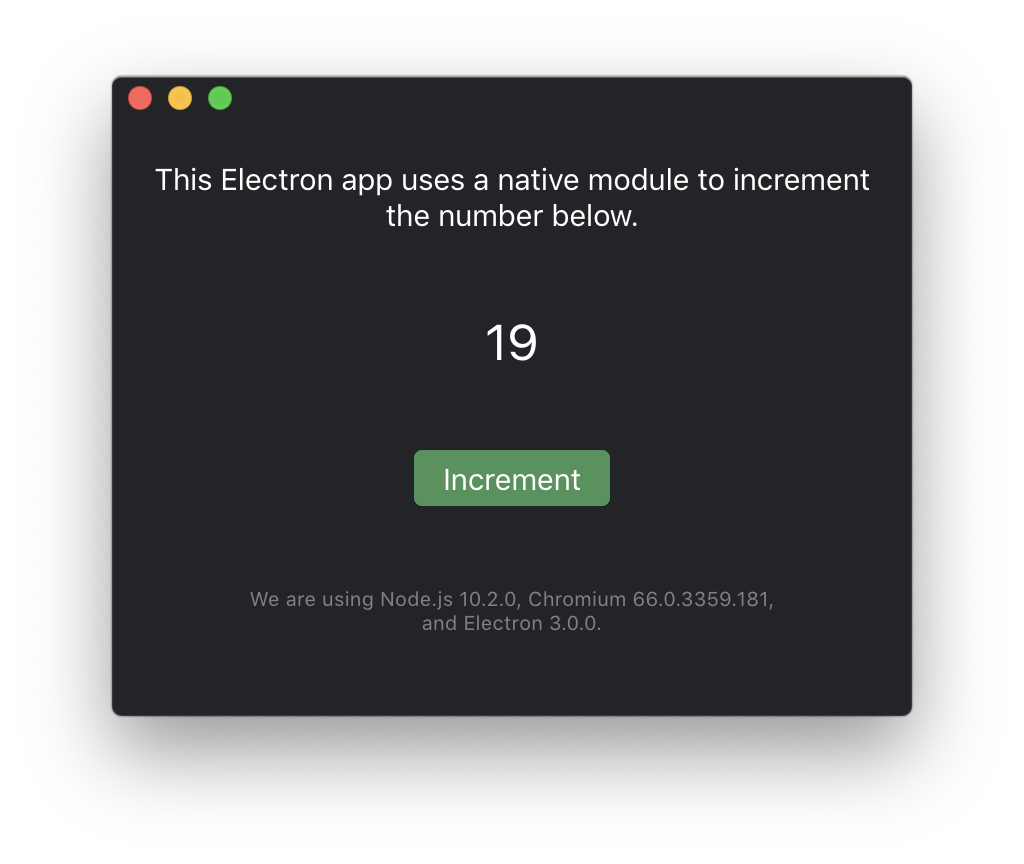 Electron App that can be used to count numbers upward with a count implementation written in C++ and run natively.