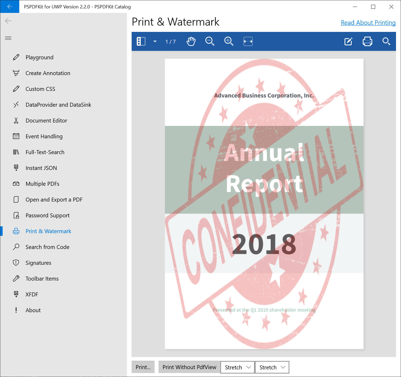 Screenshot of a stretched watermarked PDF in the viewport