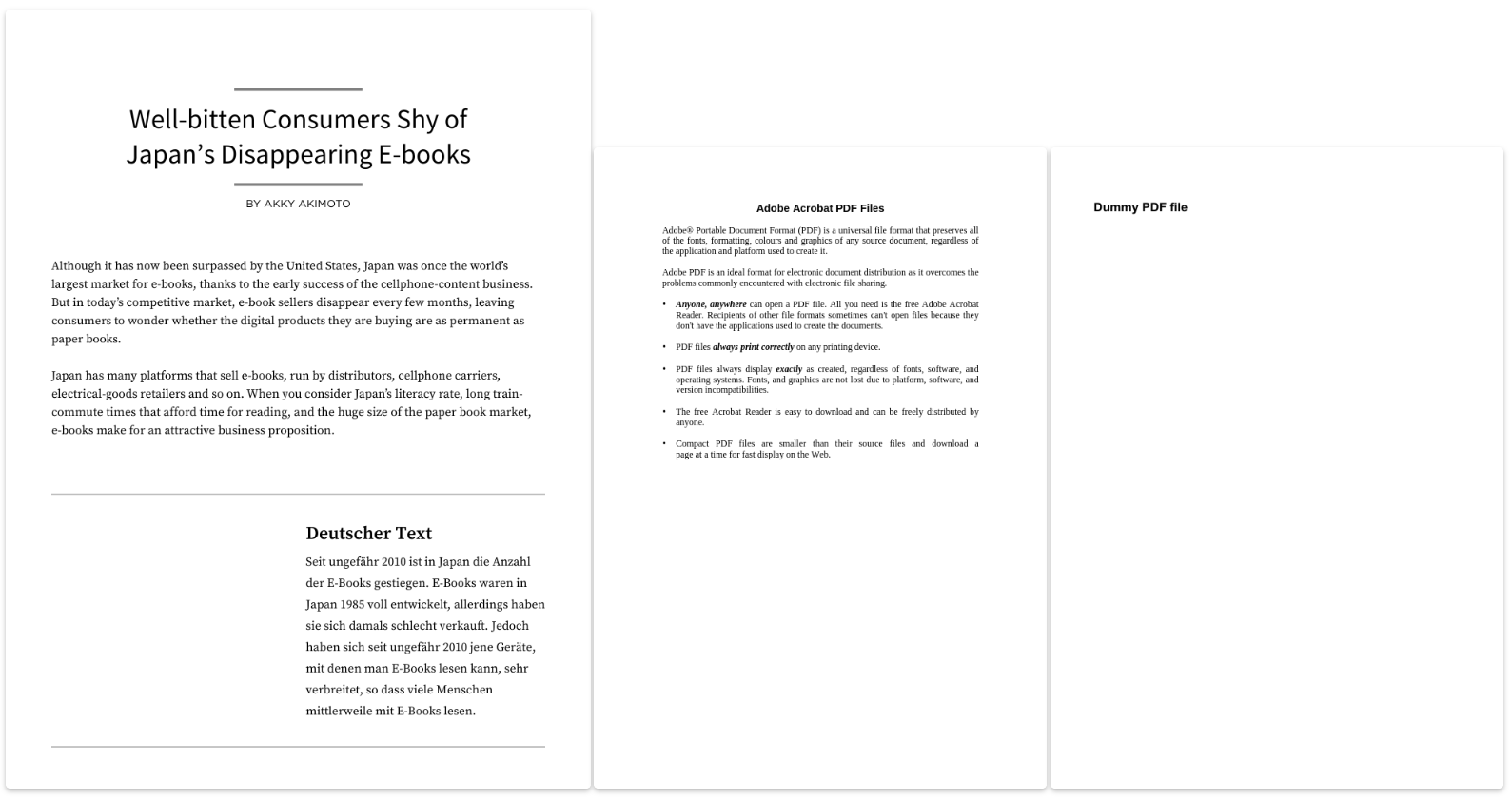 Displaying three PDFs side by side