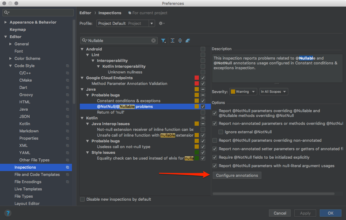 Android Studio annotations configuration