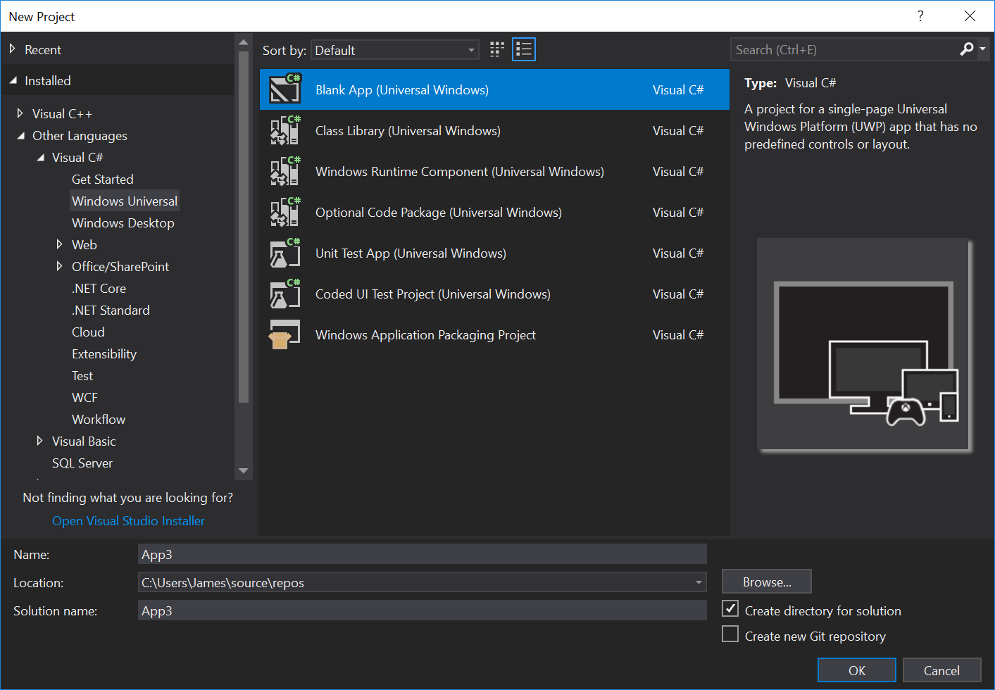 Visual Studio New Project