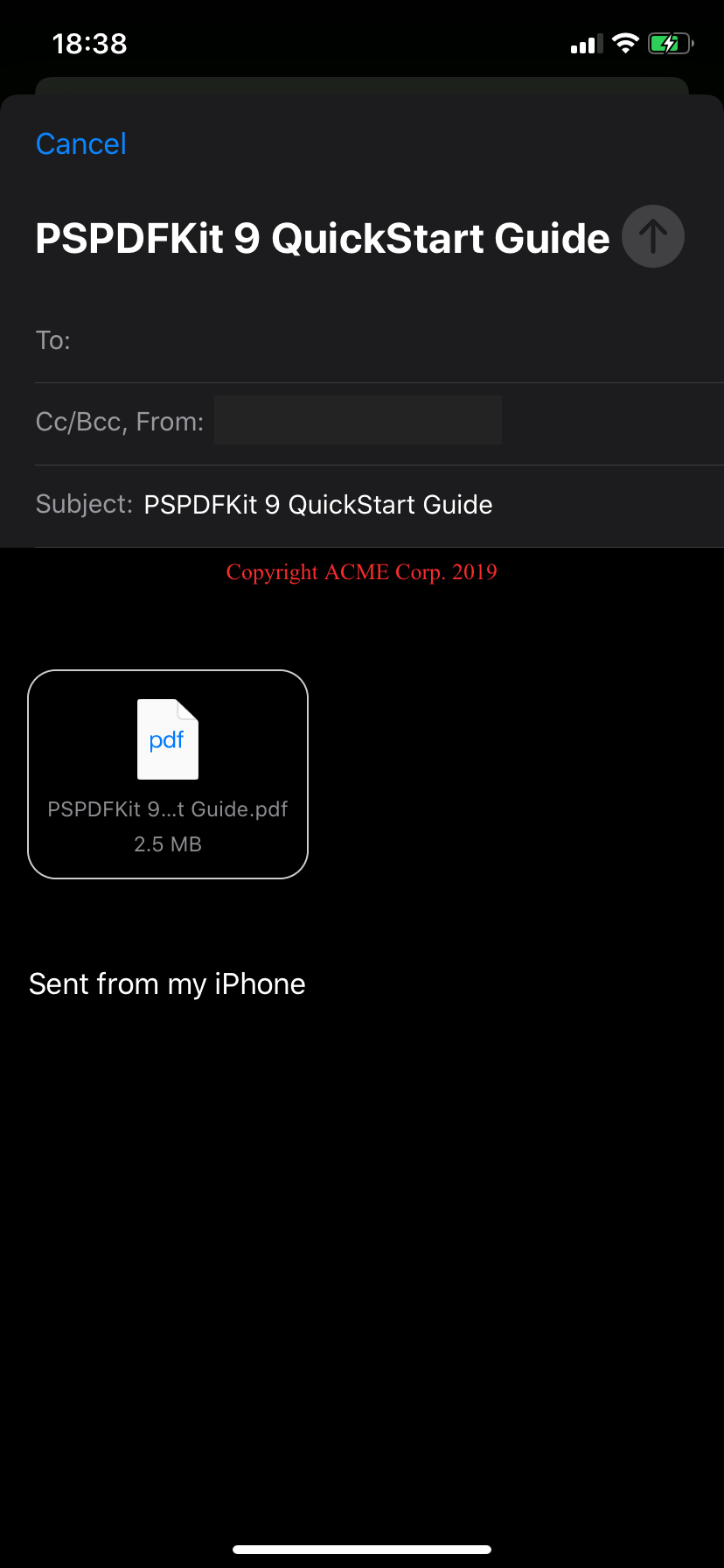 Screenshot of attachment in mail app