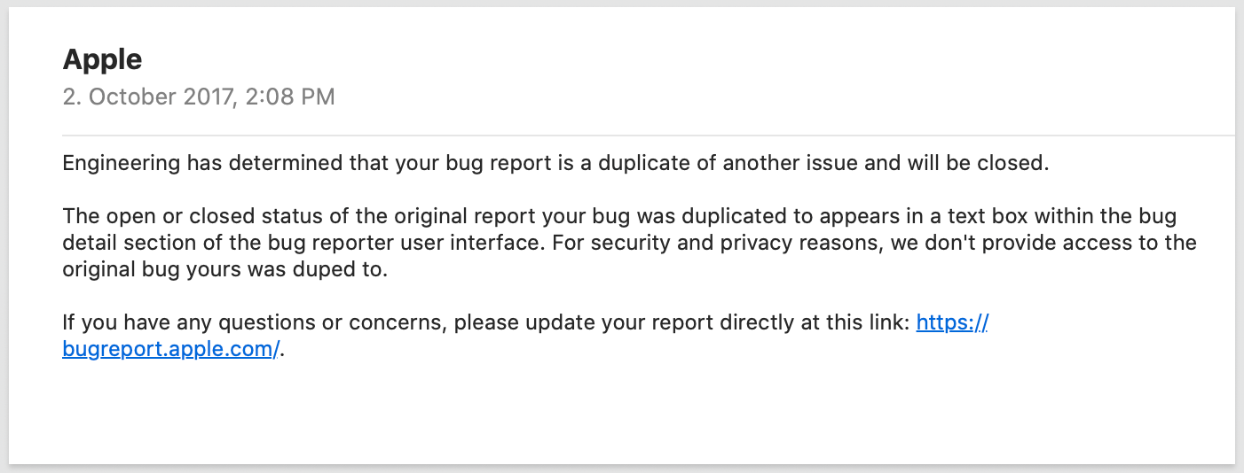 Screenshot of feedback message