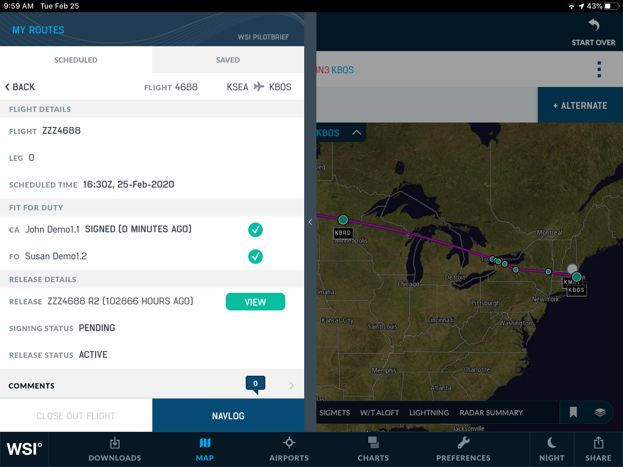An overview of the flight plan map