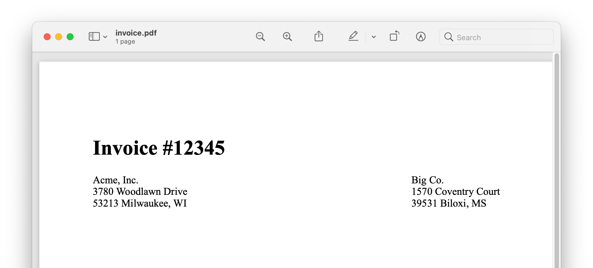 PDF Invoice generated from HTML with margins