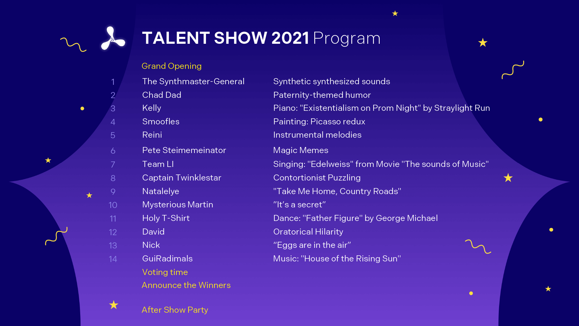 Pic of Talent show lineup