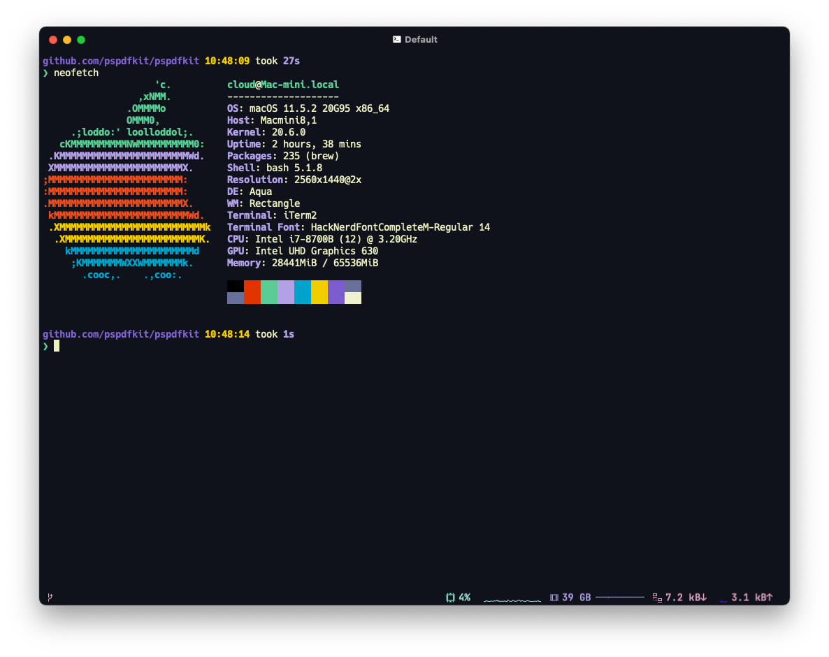 Claudio’s very colorful default terminal.