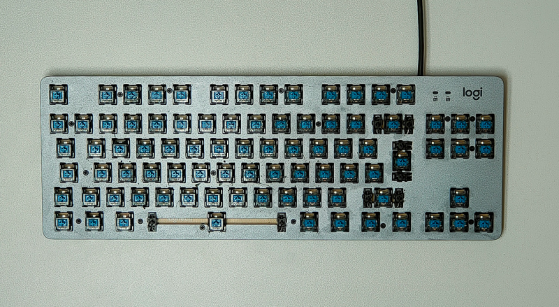 The keyboard with keycaps removed
