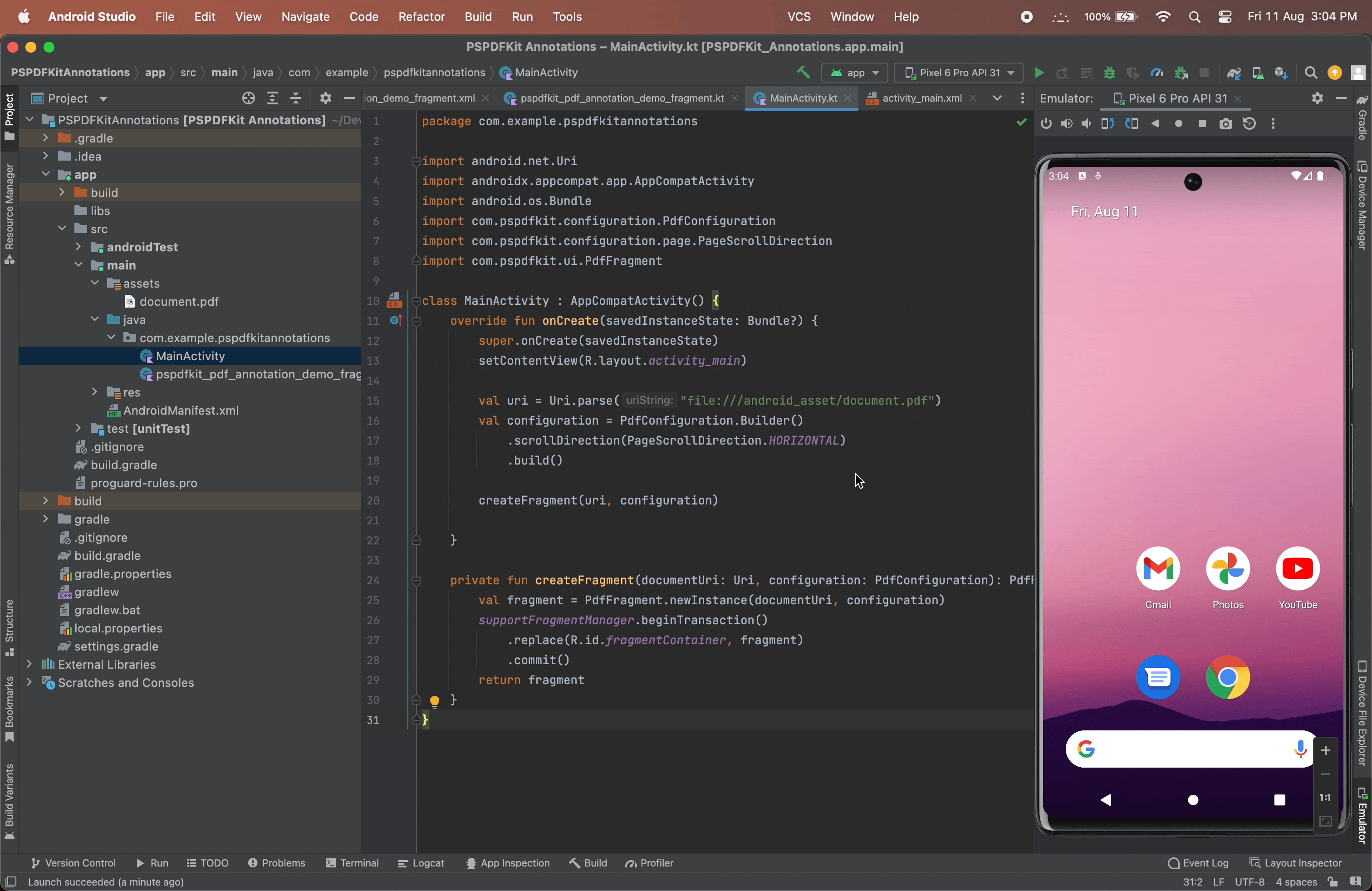 GIF showing the result of running the application in Android studio