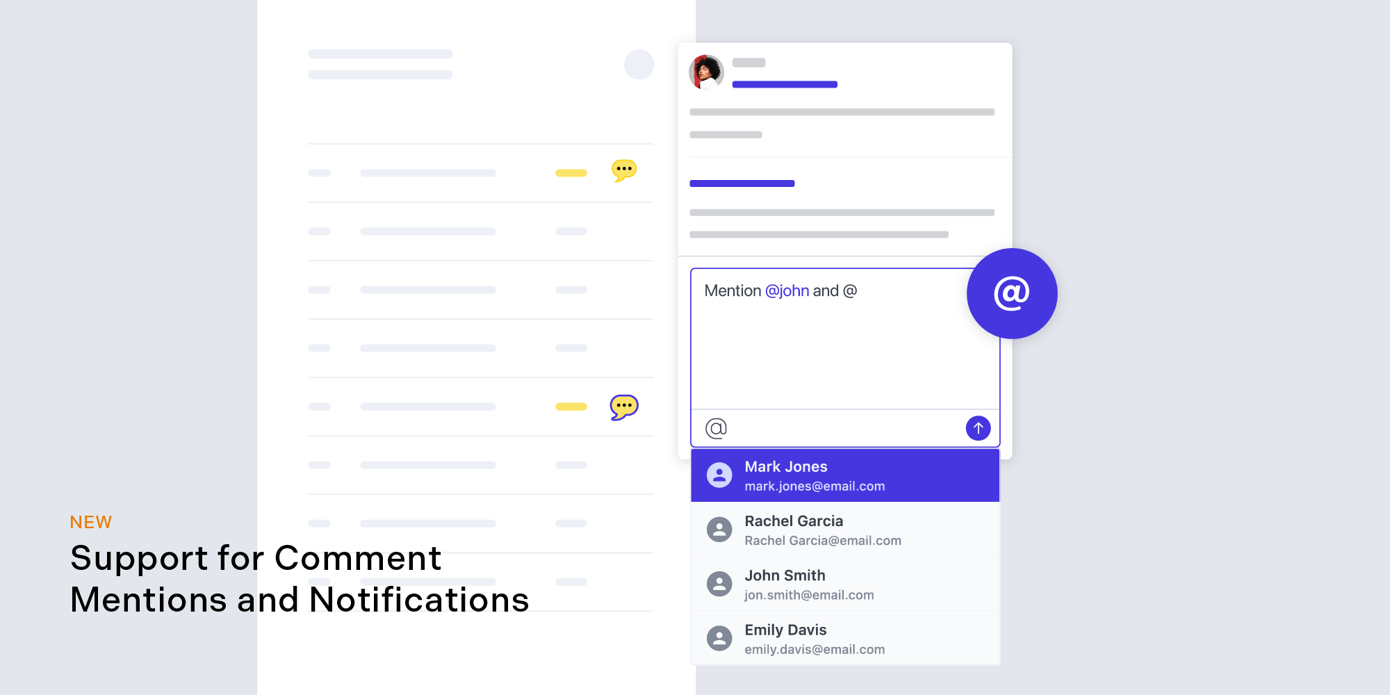 Comment mentions and notifications