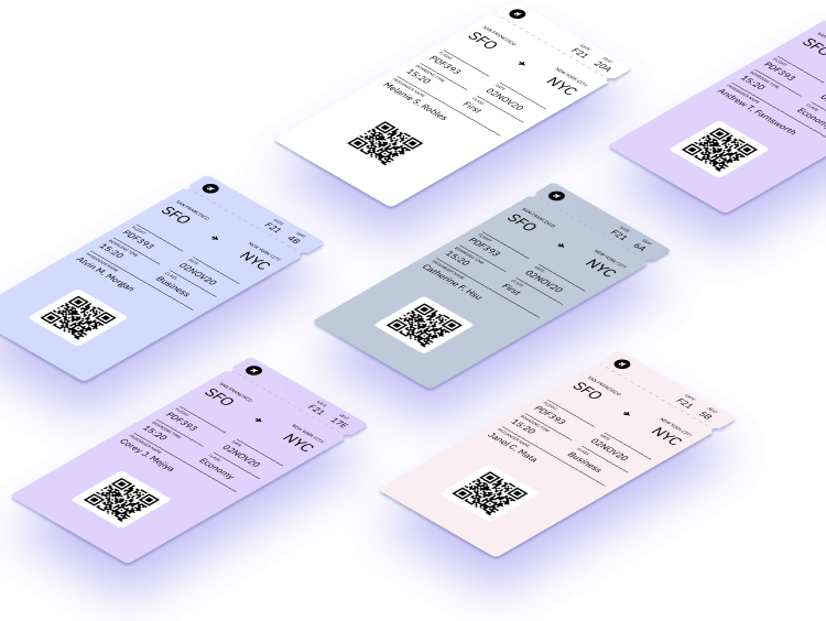 Array of flight status cards with subtle differences in color and content, in isomorphic perspective