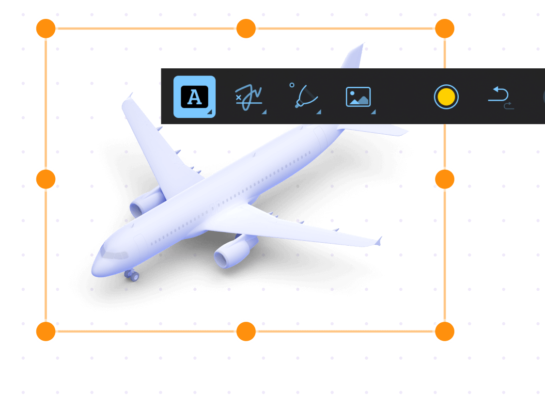 Selected image of airplane with annotation toolbar