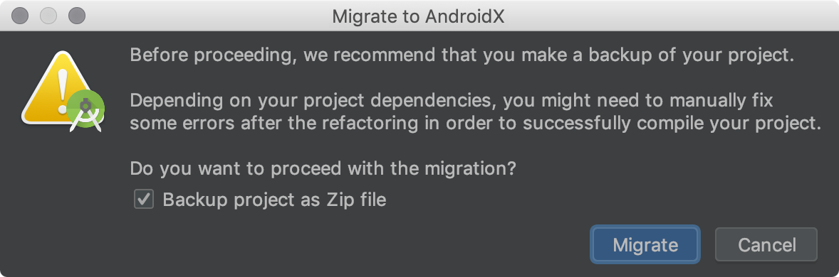 Back up your project before AndroidX migration