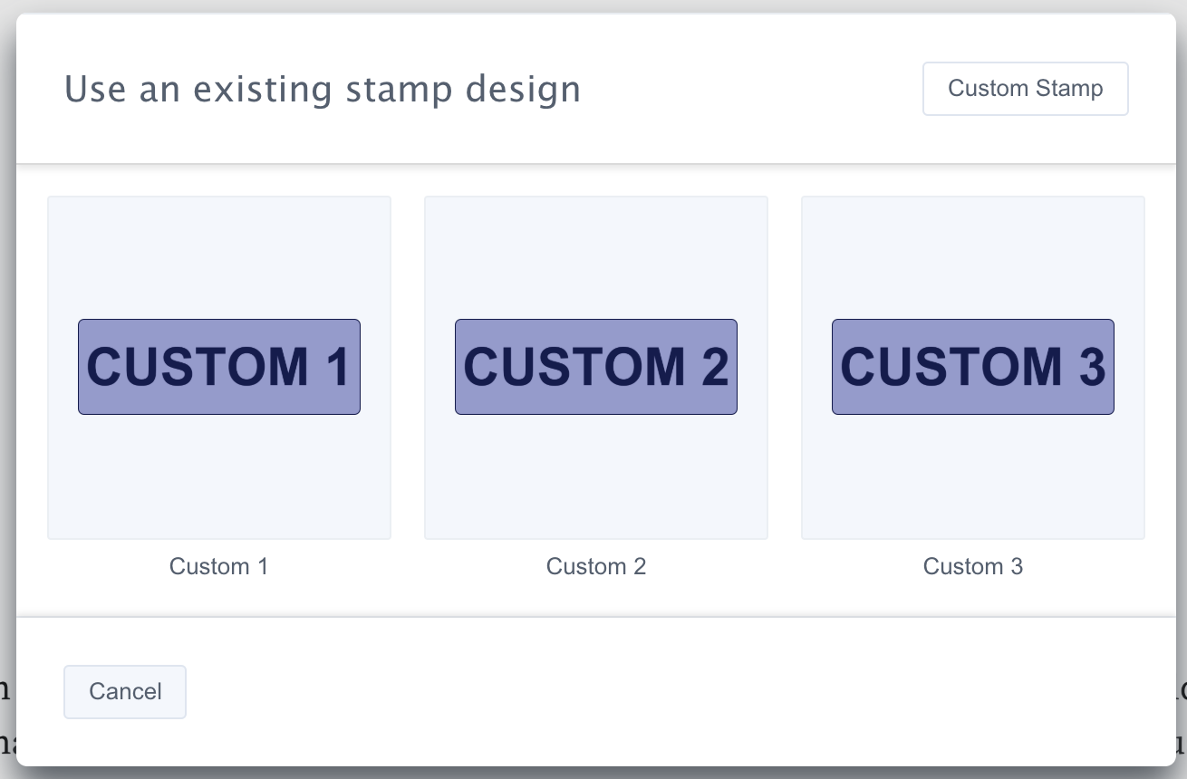 Stamp picker dialog with a custom set of default stamps