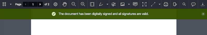 Digital signature validation status bar showing valid signature
