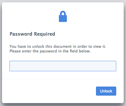 Password prompt shown for the password protected document.