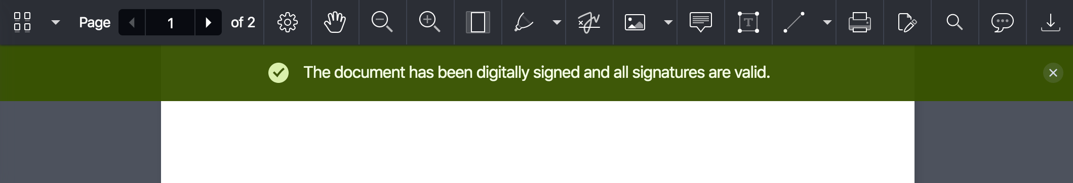 digital signatures validation status bar showing valid signature
