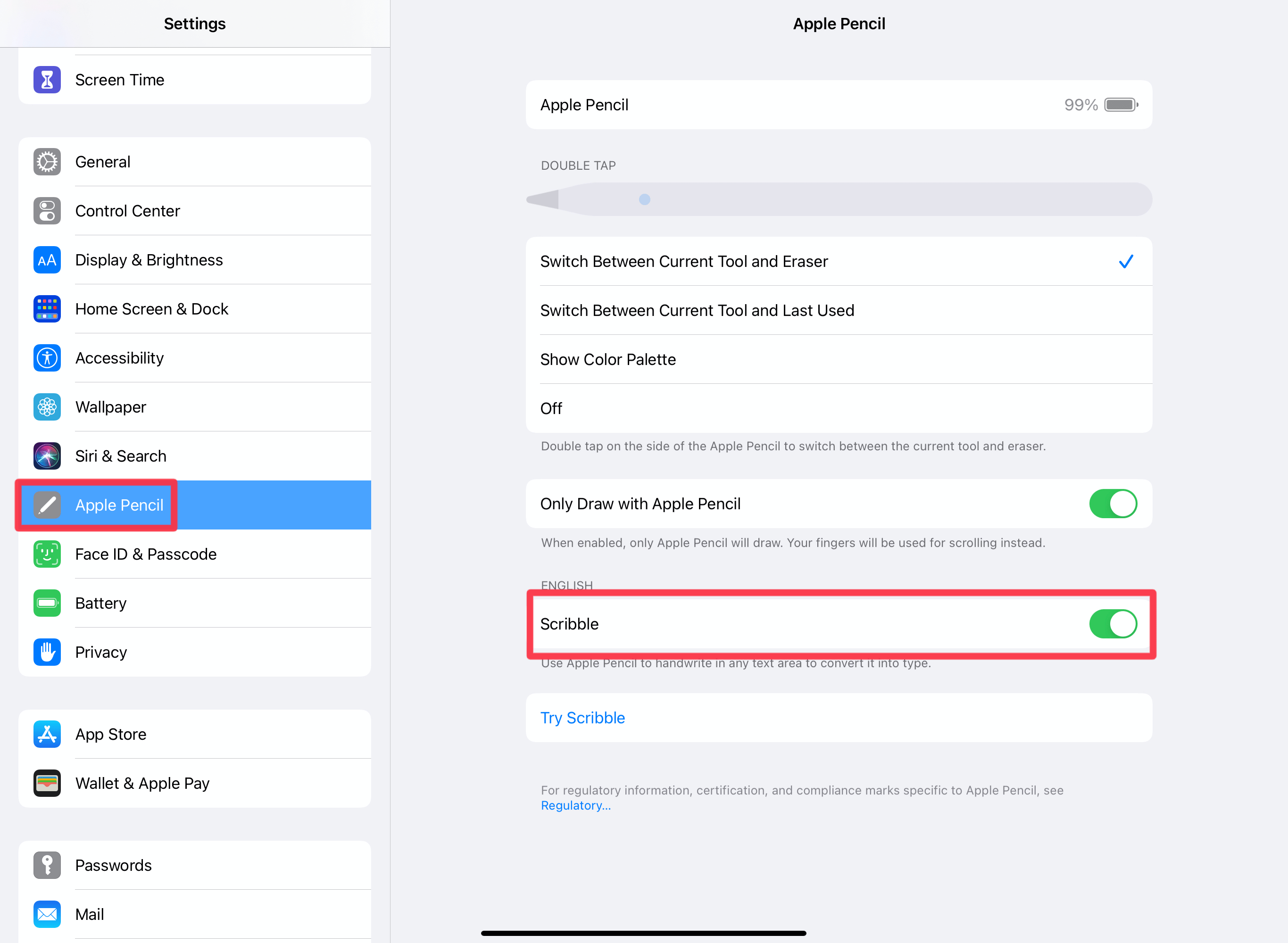 Enable scribble support from Settings