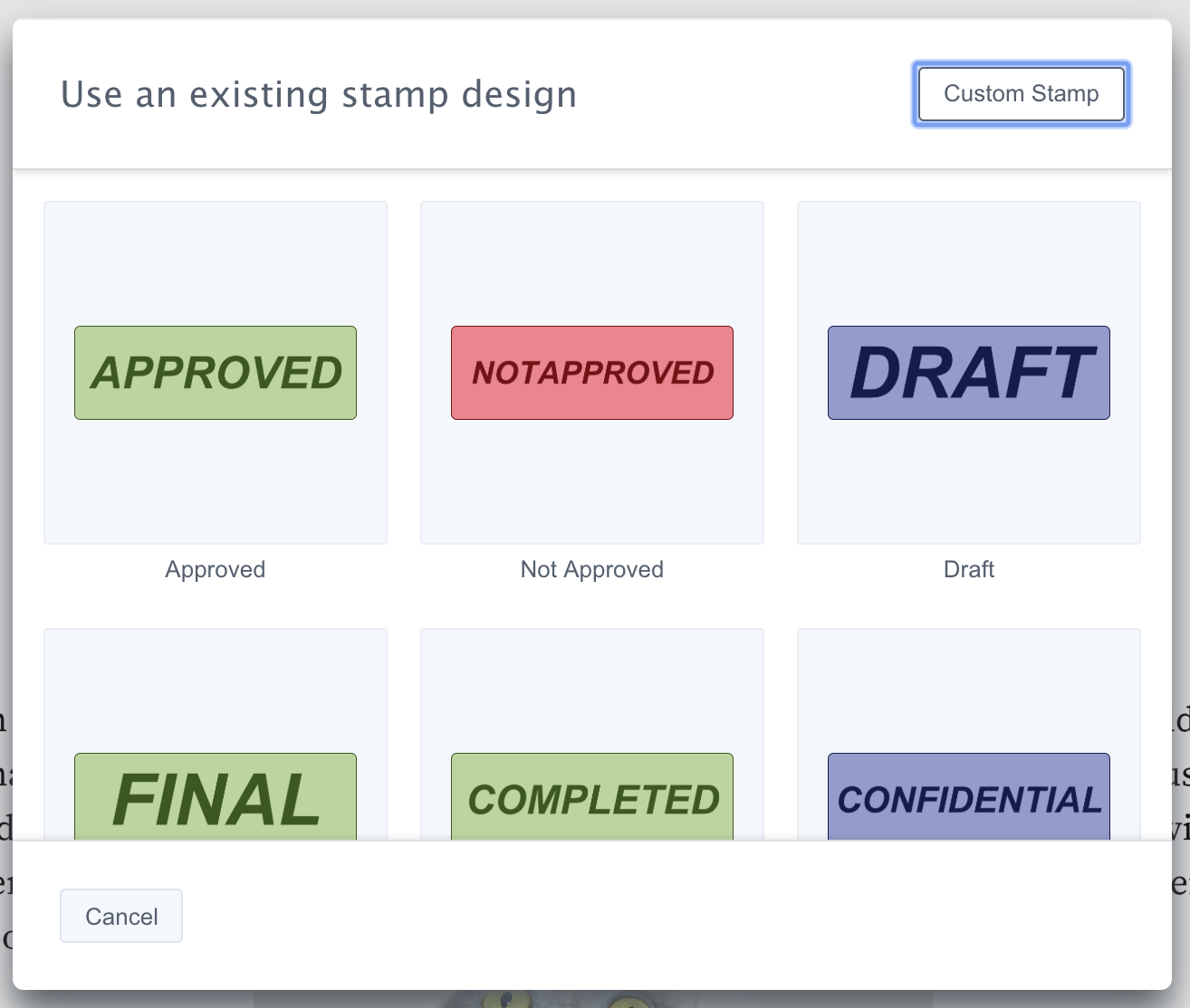 Stamp Annotation Templates Picker UI